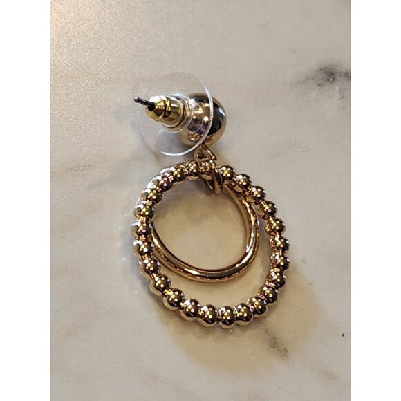 Gloria Vanderbilt Gold-Tone Double Hoop Earrings With Beaded Detail - Picture 5 of 5